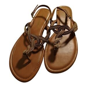 American Eagle Gold Accent Braided Brown Sandals Size 10 Women's GUC